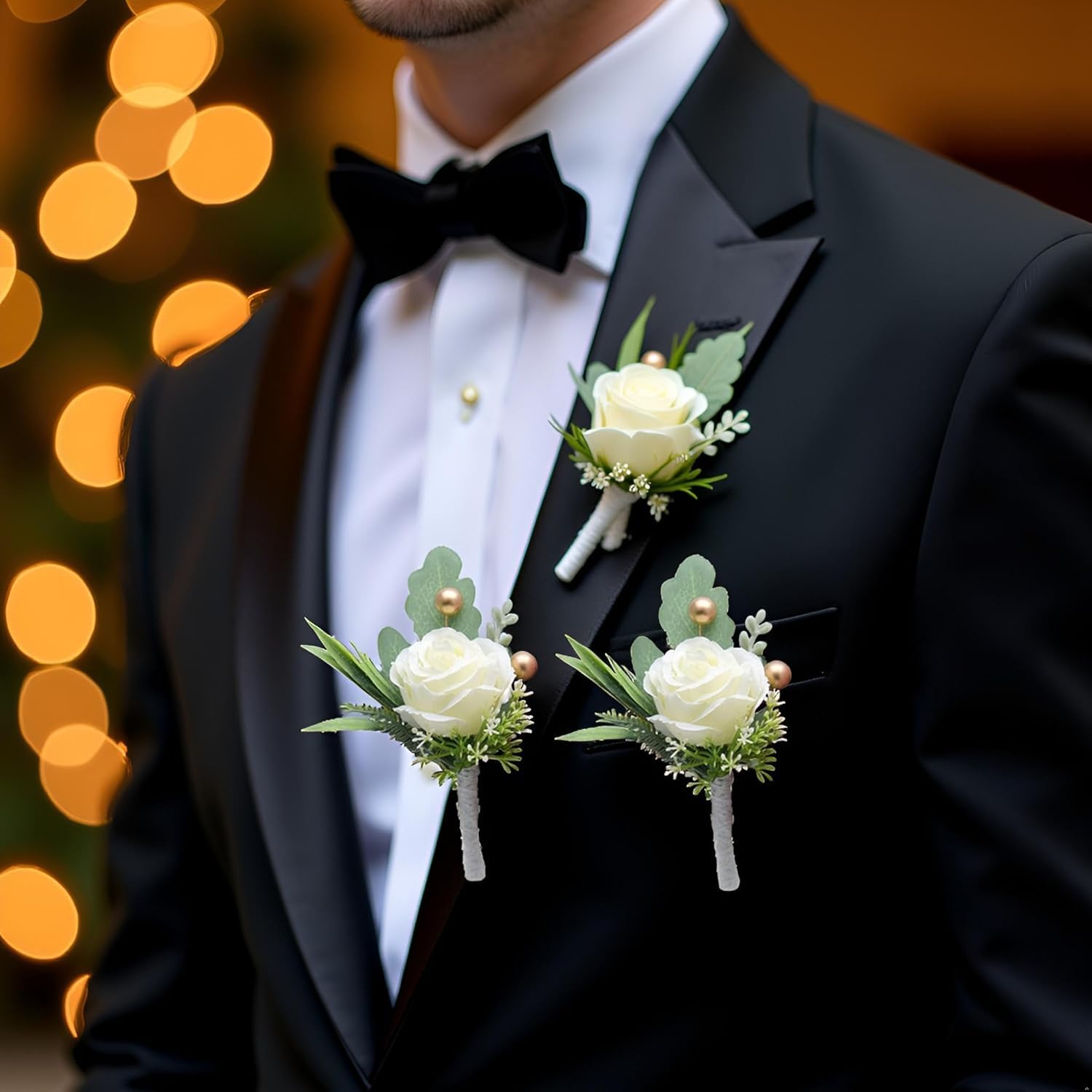 2Pcs Roses Boutonniere For Men Wedding, Groom Groomsman Artificial Rose Flowers With Pins For Wedding Anniversary Celebration, Prom, Party, Home Decoration Artificial Flowers, Decorations