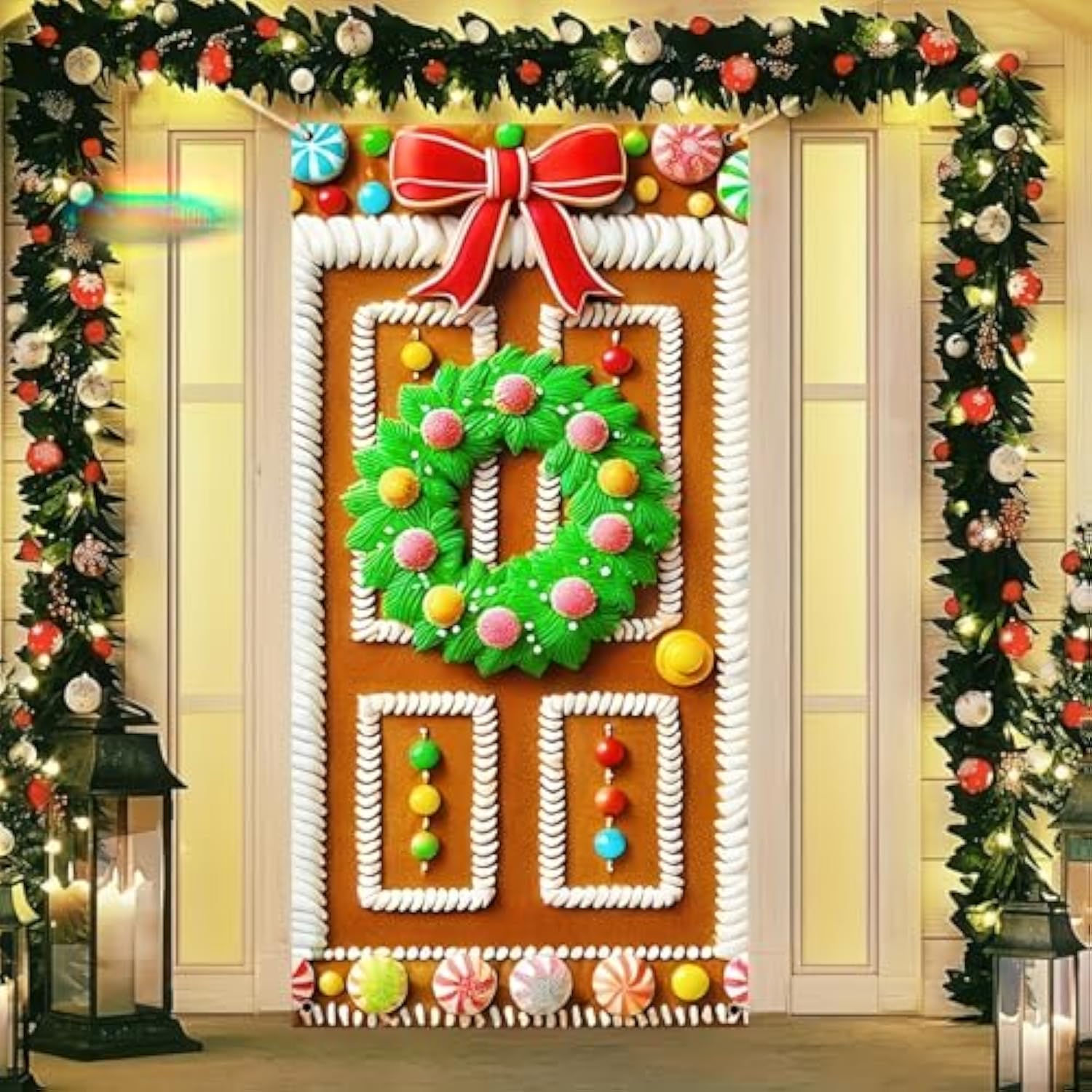 Christmas Gingerbread House Party Decorations, Gingerbread House Door Cover Banner And Welcome Christmas Porch Sign Hanging Banner For Winter Christmas Party Supplies Indoor Outdoor 71 X 35
