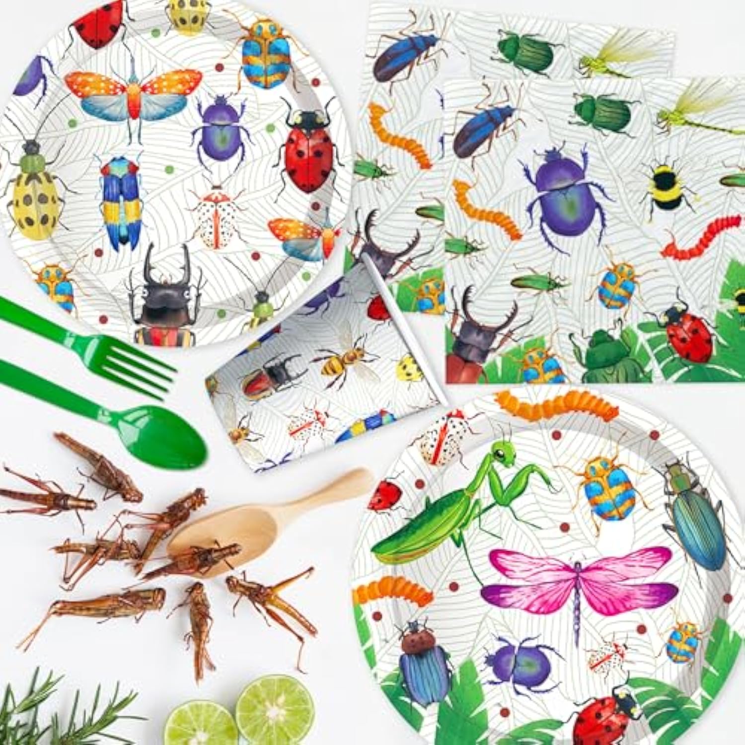 Bug Party Decorations & Tableware Set – Insect Theme Birthday or Baby Shower for 24 Guests