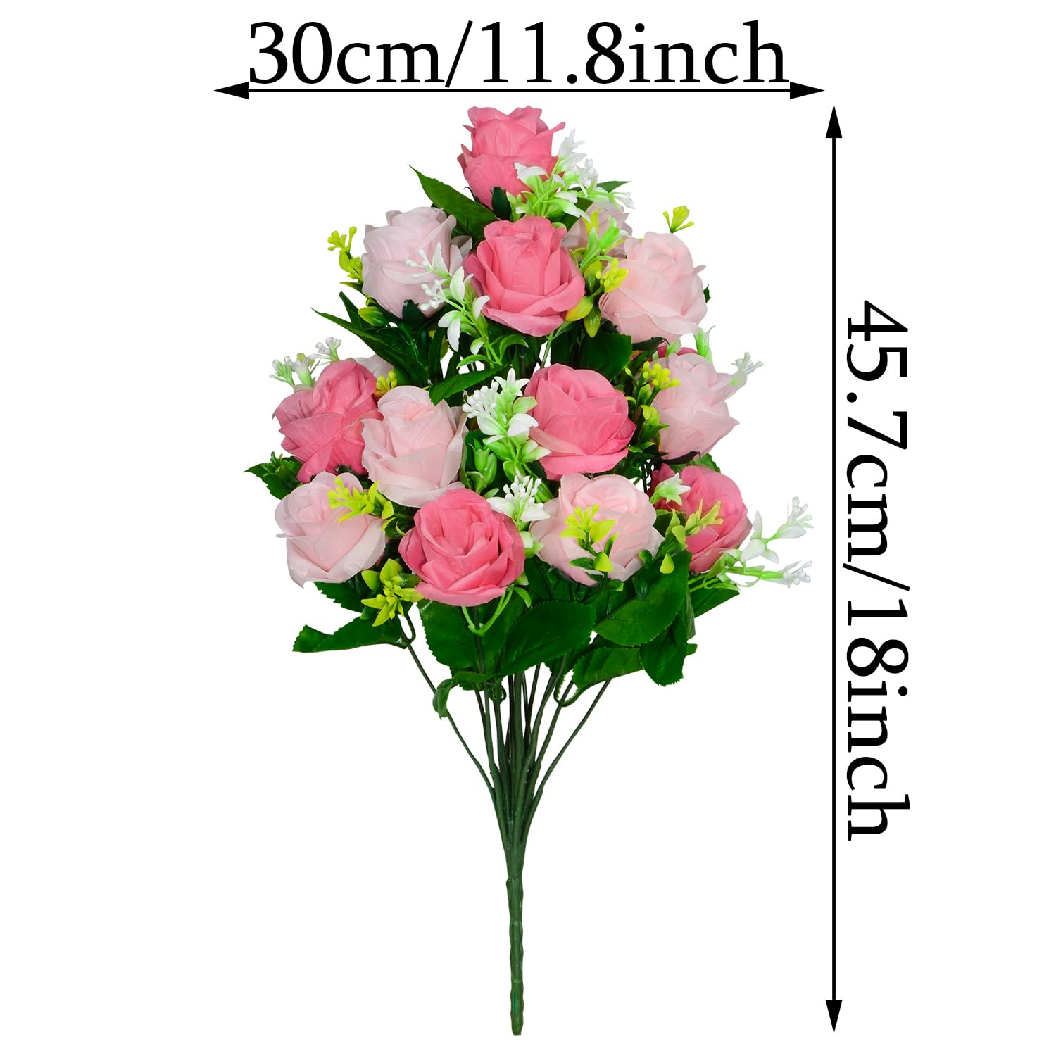 Artificial Cemetery Flowers, Set Of 2 Artificial Rose Bouquet Graveyard Memorial Flowers With Vase For Cemetery Headstones Decoration (Pink-2Pcs)
