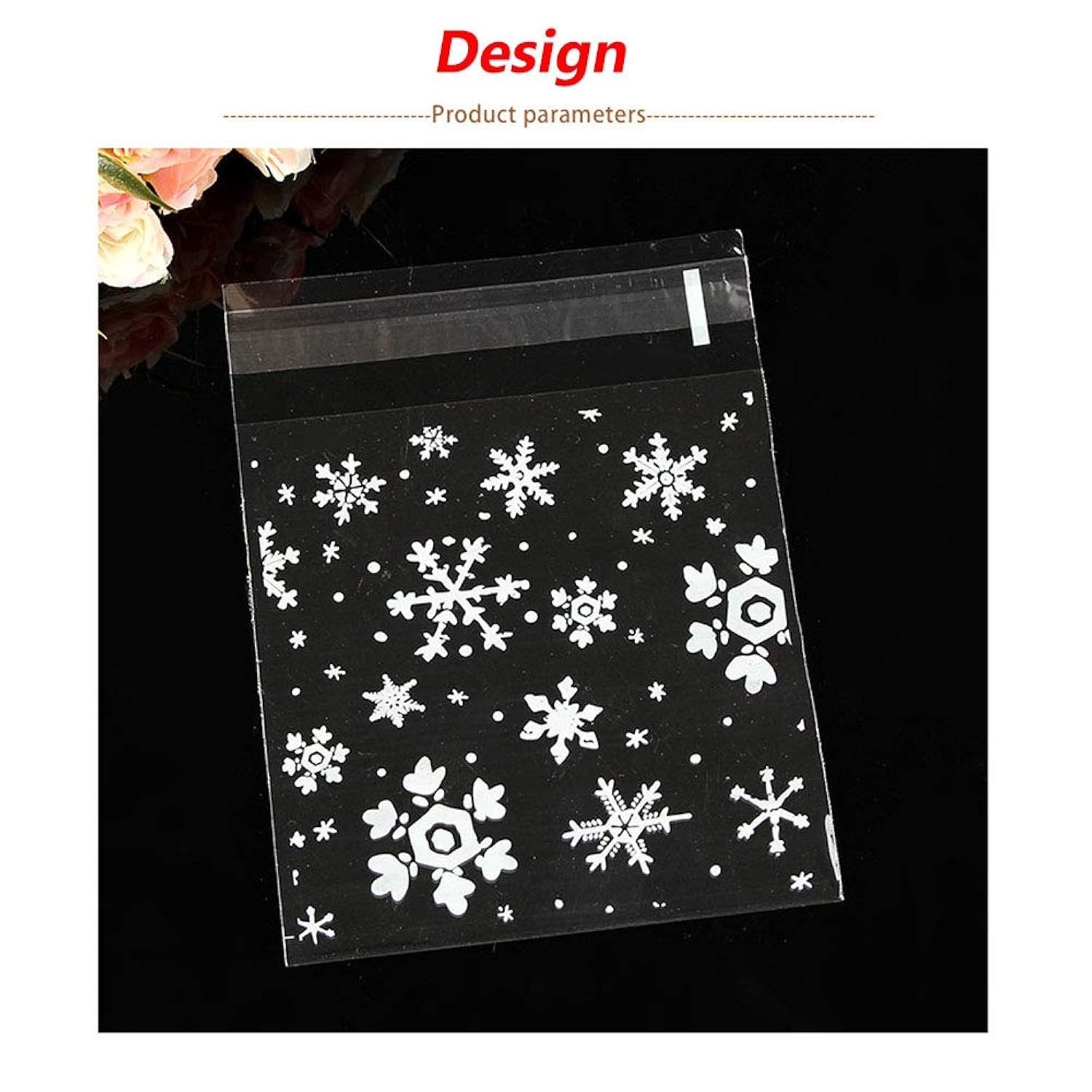 100 Pcs Christmas Snowflake Candy Bags, Goodies With Self Adhesive Candy Bags