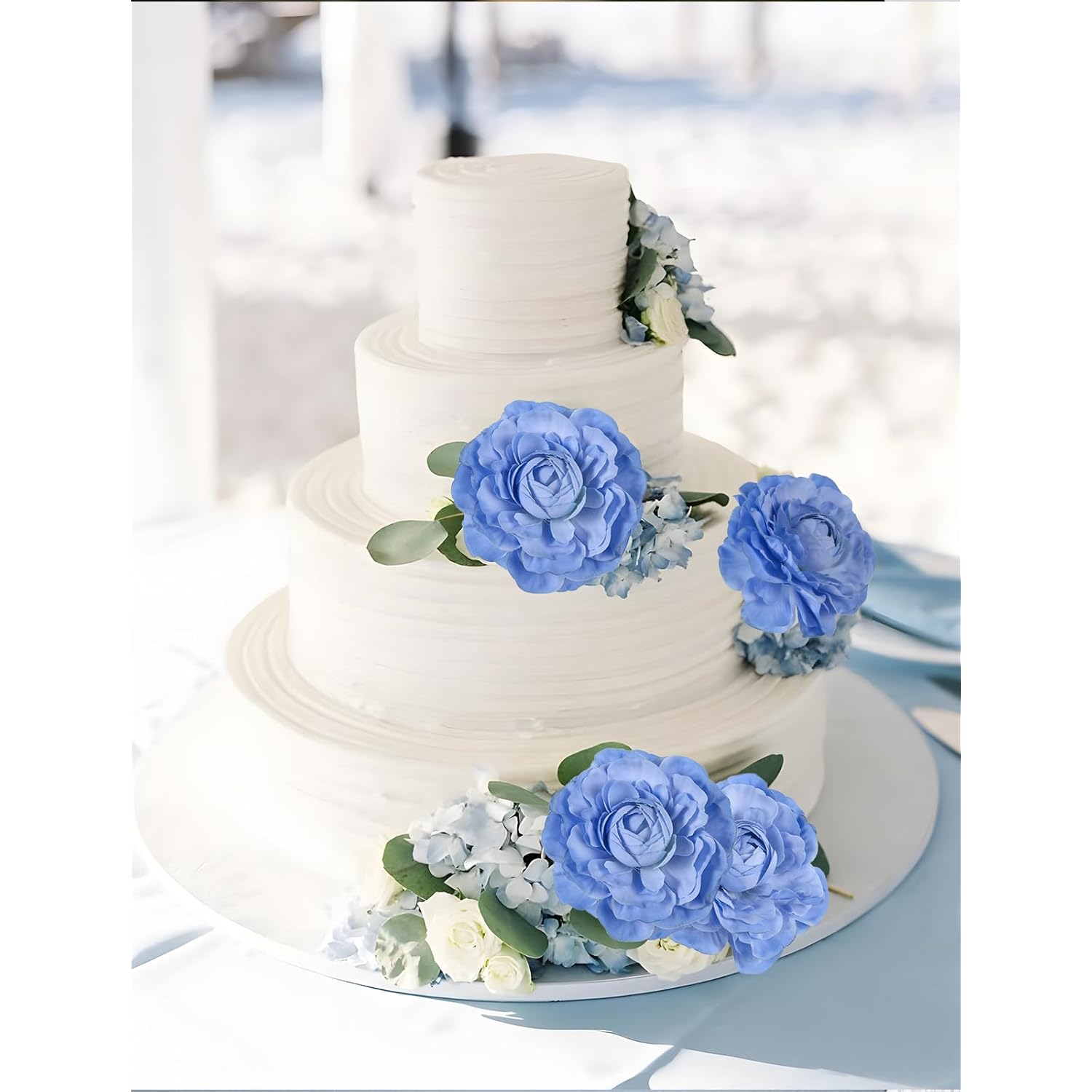 6Pcs Blue Ranunculus Artificial Flowers 19.7’’ Silk Ranunculus Flowers Realistic Faux Peonies For Wedding Bouquet Home Party Garden Outdoor Decoration(Blue)