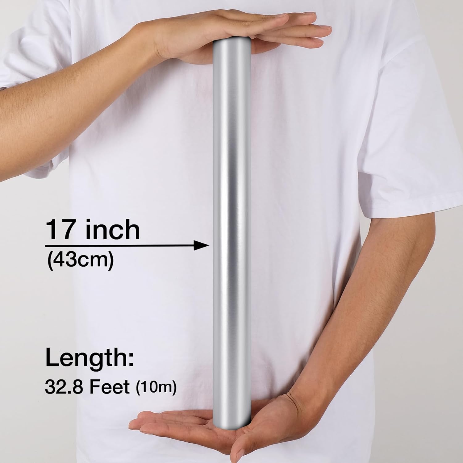 Silver Metallic Wrapping Paper Roll - 17 Inches X 32.8 Feet, Matte Solid Silver Color Paper For Birthday, Christmas, Wedding, Baby Shower, Holiday, Bridal Shower