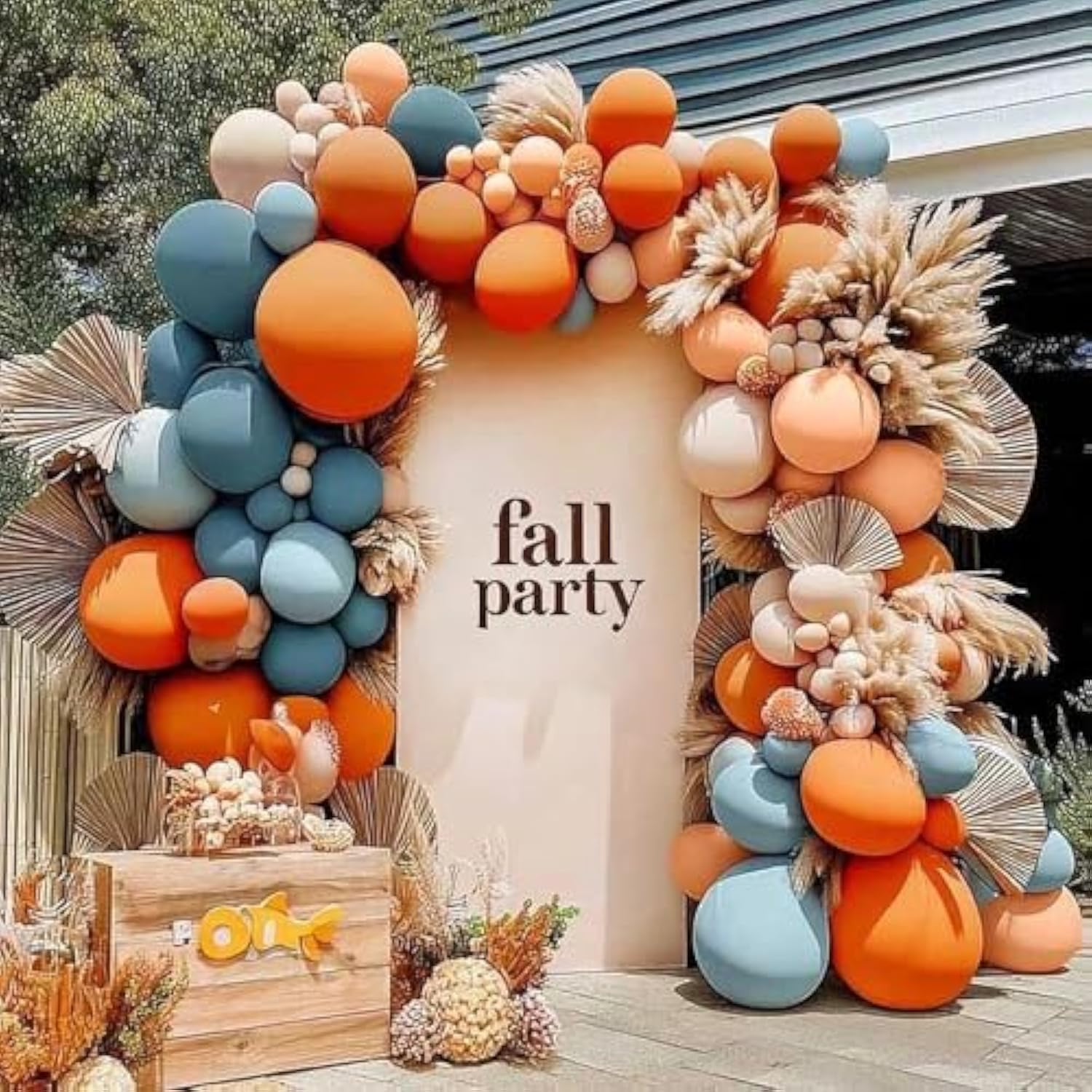 Orange Blue Balloon Arch Kit with Dusty Blue Peach Beige Balloons for Baby Shower