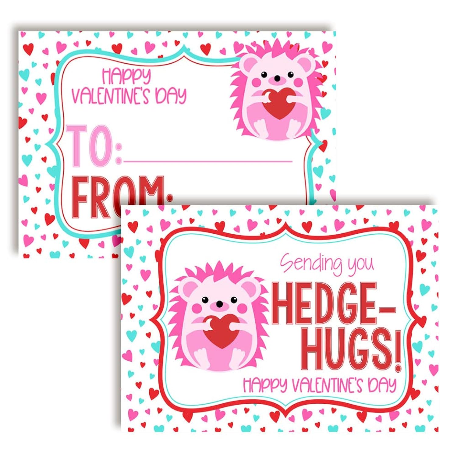 Valentine Hedge-Hugs Hedgehog Themed Valentine'S Day Cards For Kids To Give To Friends & Classmates, Thirty (30) 3.5" X 5" Fill-In Cards (Without Envelopes)
