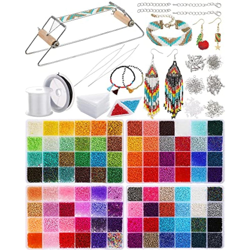 Bead Loom Kit For Adults 48000 Pcs Beading Loom Supplies With 96 Color 2 Mm Glass Seed Bead Bracelets Christmas Jewelry Earring Making Tools Gifts For Girls Diy Craft