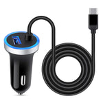 3.4A USB-C Car Charger with 3ft Cable for Samsung, LG, Moto, Google Pixel