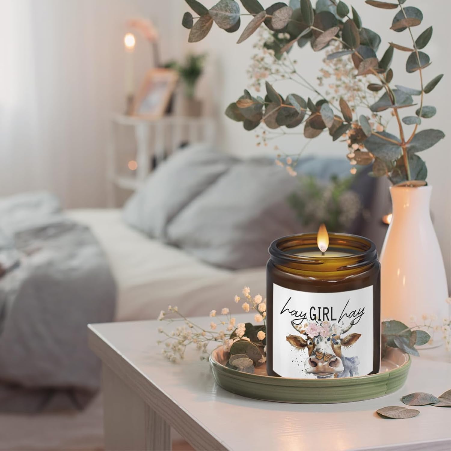 Cow Candle - Cow Themed Birthday Gifts, Scented Candles In Hay & Pine, 8 Oz