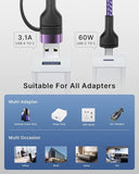 2 Pack 4 in 1 Multi Charging Cable 6.6FT 60W Fast Charging Cord for iPhone 16 15 14 Samsung iPad MacBook