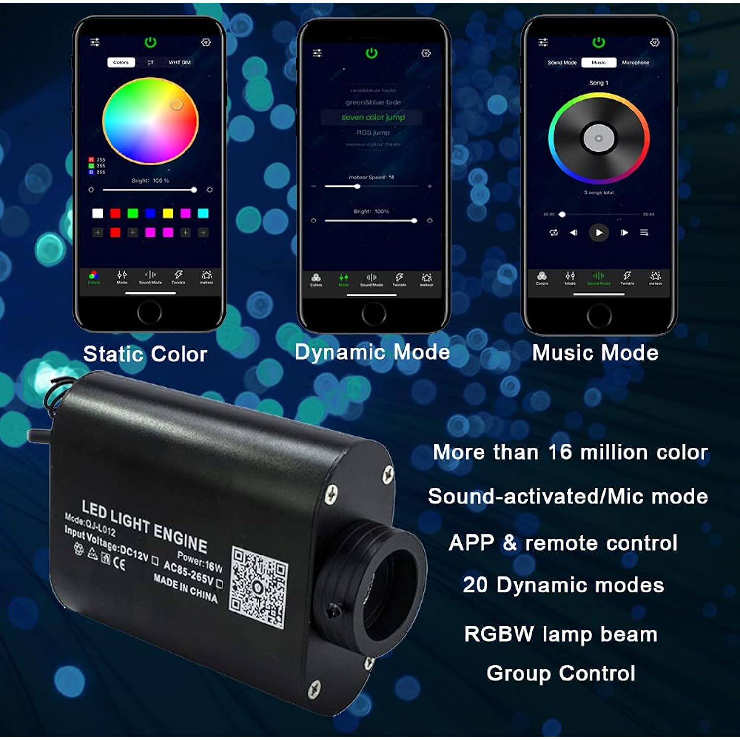 Bluetooth 16W Rgbw Fiber Optic Lights Star Ceiling Lighting Kits 450Pcs 0.03In 9.8Ft Music Sound Activated App Remote Control Car Home Headliner Decor