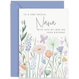Old English Co. Birthday Card For Nana - Butterfly Hearts Flower Birthday Card For Her - Cute Birthday Card For Nan From Grandson Granddaughter - Birthday Cards For Her | Blank Inside With Envelope
