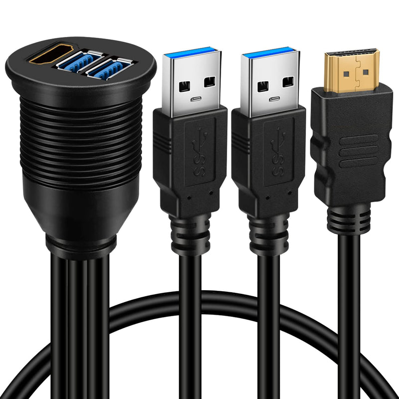 Dual Usb 3.0 & Hdmi Male To Female Car Usb Flush Mount Extension Cable Usb 3.0