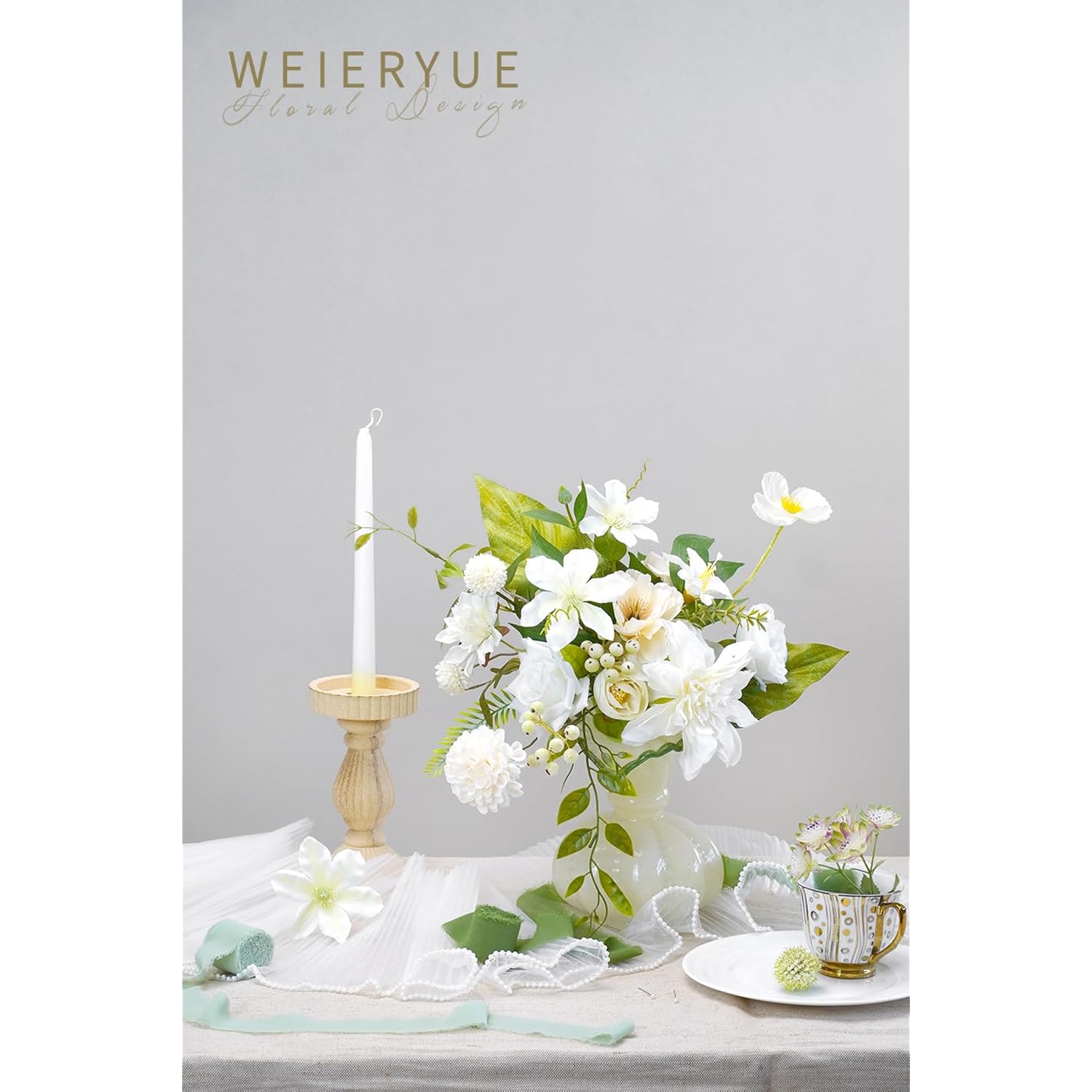 White Artificial Flowers Combo Box - Wedding Decor, Fake Flowers For Home Decor Indoor, Cake Flowers, Faux Flowers For Crafts
