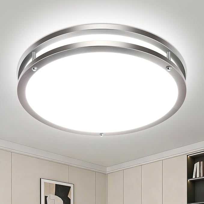 13 Inch Brushed Nickel LED Ceiling Light 24W Dimmable Flush Mount Fixture