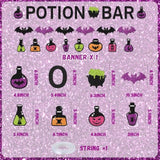 Halloween Potion Bar Banner Black Purple Glitter Bats Witch Party Haunted Decor