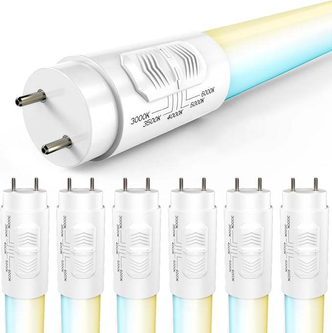 6 Pack 4FT T8 LED Bulbs 18W 2200LM Selectable CCT Ballast Bypass Fluorescent Replacement
