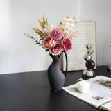 Artificial Mixed Flower Bouquet - Roses, Globe Chrysanthemum & Peonies Fake Flowers For Home Decor, Centerpiece, Party Arrangements, Wedding (Red)