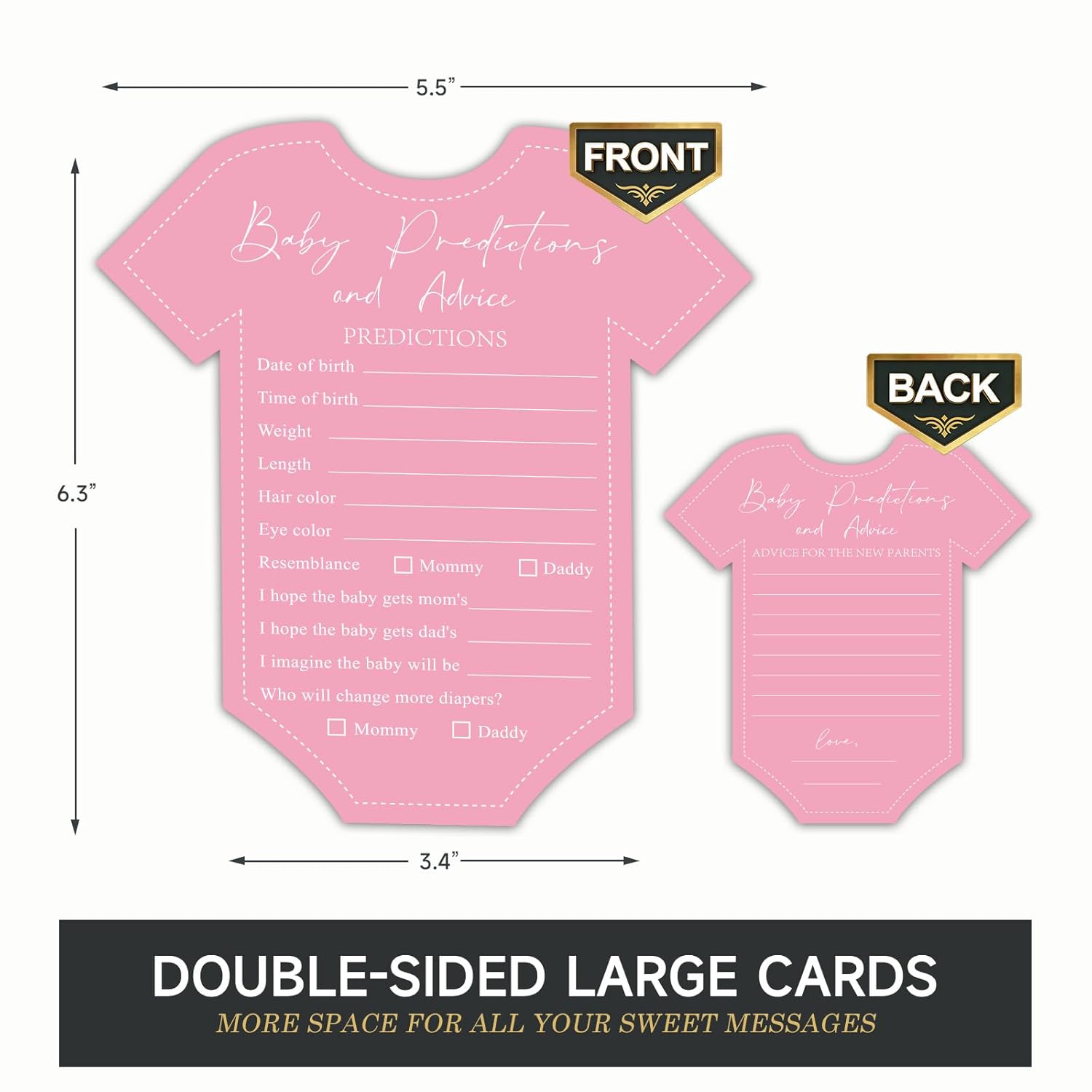 Baby Shower Advice & Prediction Cards - 36 Count Double Sided Wishes Game Cards For Girl - Baby Shower Decoration Fun Baby Time Prediction Activity And Keepsake For New Parents