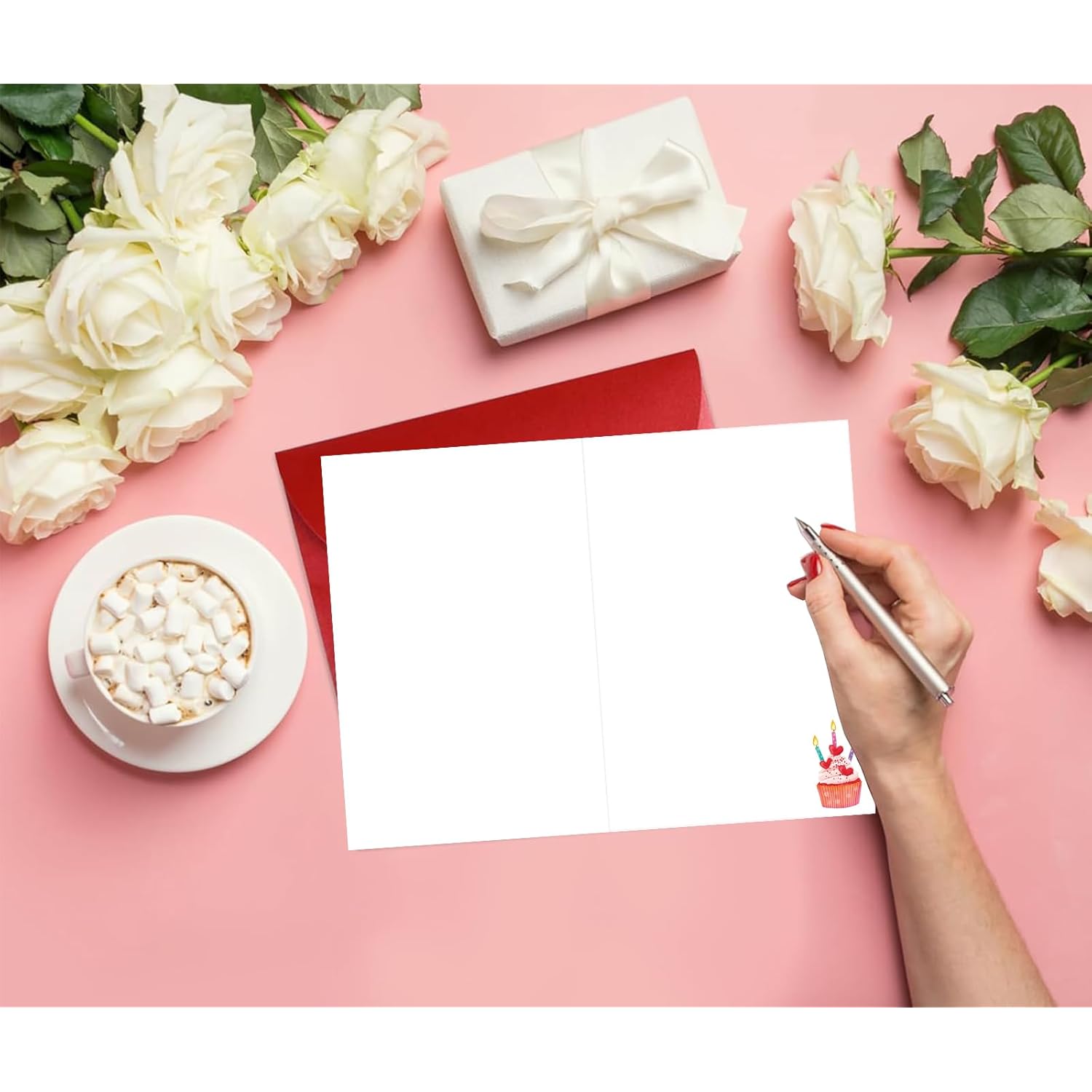 Happy Valentine’S Day Birthday Card With Envelope, Valentines Birthday Gifts Cards For Women, Pink Bday Cake Strawberry Greeting Card For Wife Girlfriend, Unique Valentines Day Gift Idea