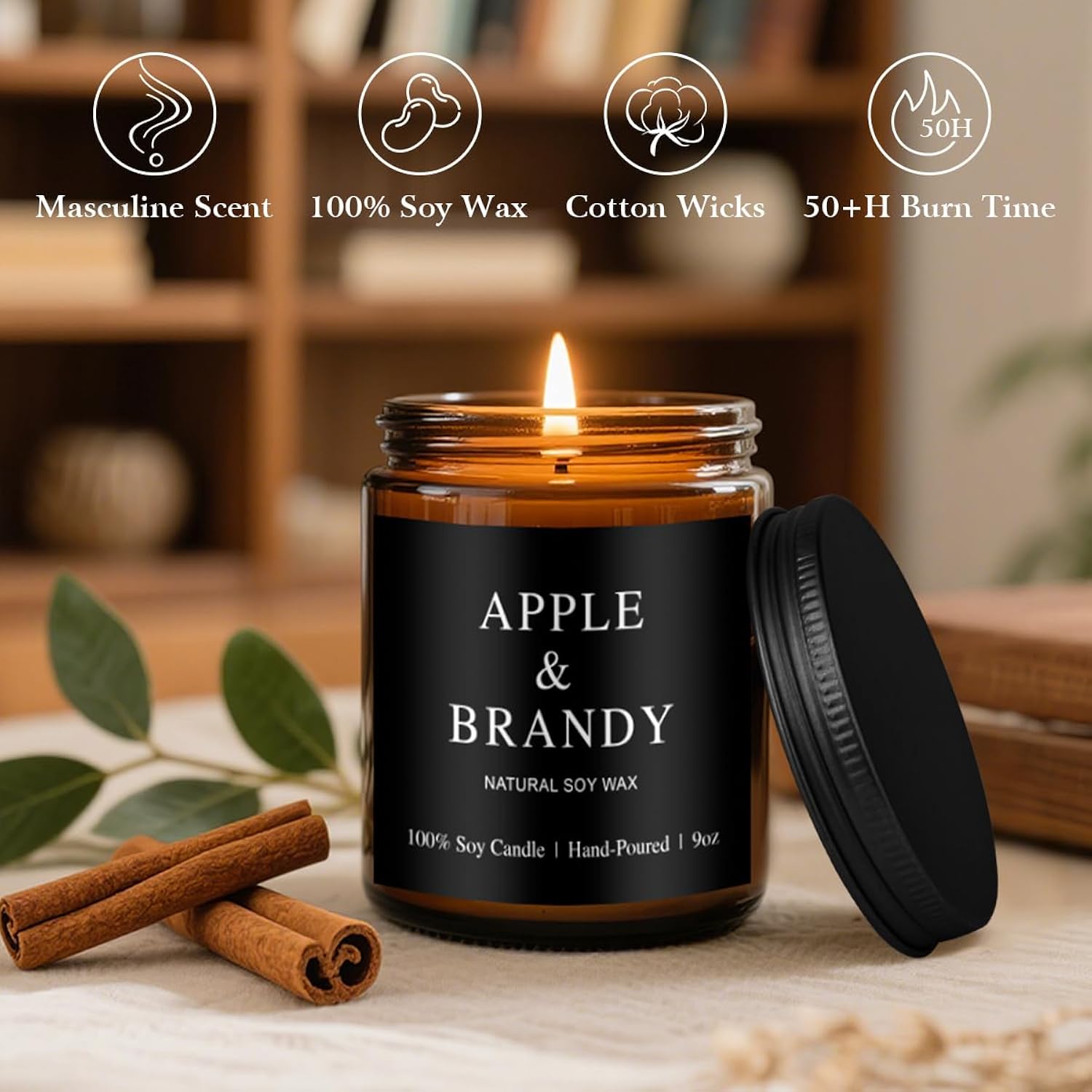 Scented Candles For Men - Apple Brandy Barrel Scent | 50Hr Burn Soy Wax In Brown Glass - Man Cave Gifts, Birthday For Him, Father'S Day Gift (9Oz)