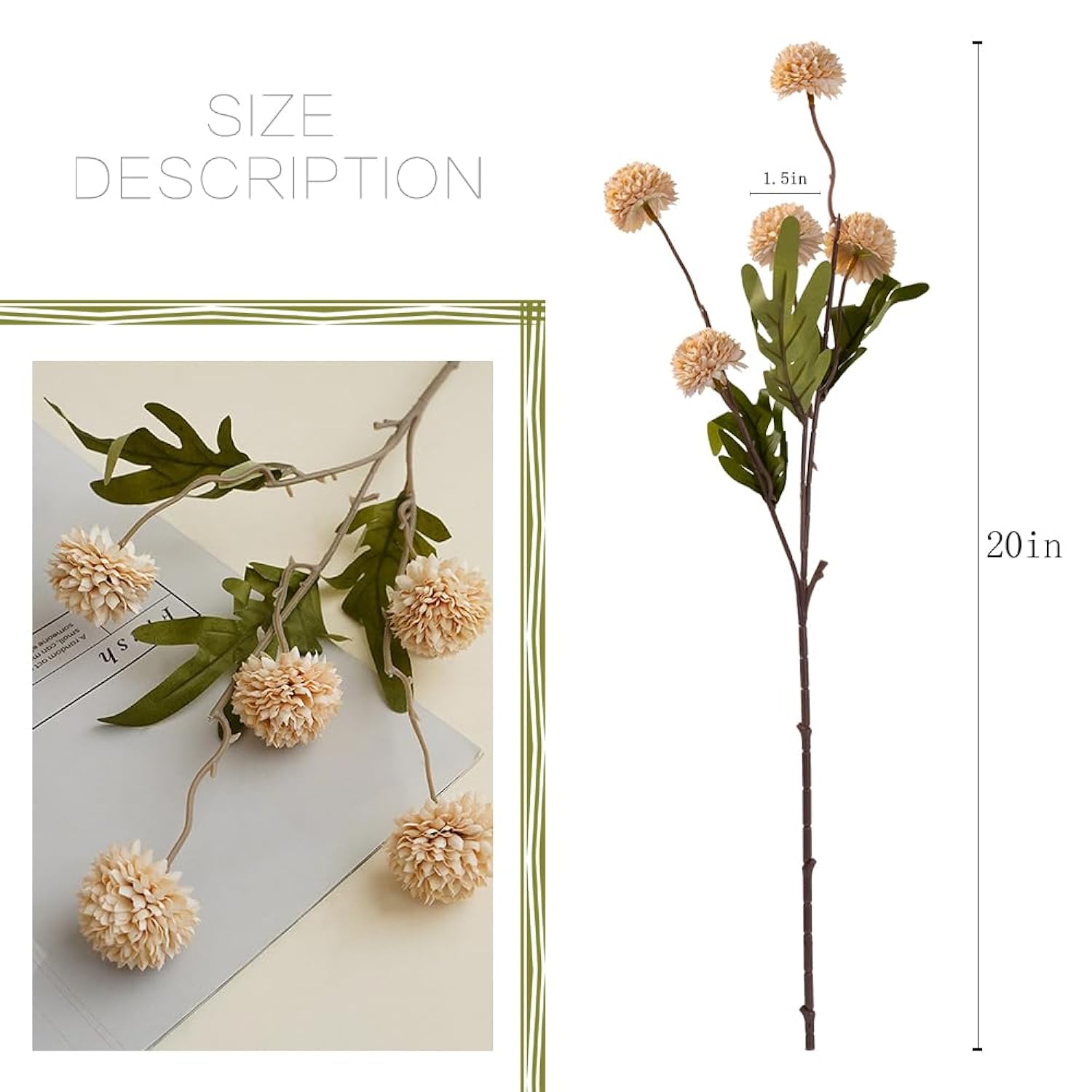 10Pcs Long Stem Artificial Flowers With Eucalyptus For Vase,20" Tall Beige Fake Silk Pompon Mum Flower Bulk Arrangement For Home Living Room Decor (Beige,10Pcs)