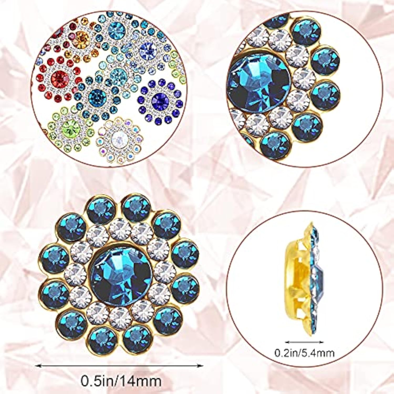 14Mm 100Pcs Flower Shape Claw Cup Sew On Rhinestone Button, Crystal Gl