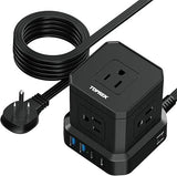 Surge Protector Power Strip 5 Outlets 4 USB Ports 2 USB C 10FT Flat Plug Extension Cord Black