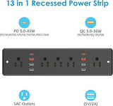 13 in 1 Recessed Power Strip 5 AC Outlets 6 USB A 2 USB C 10 Ft Cord 45W