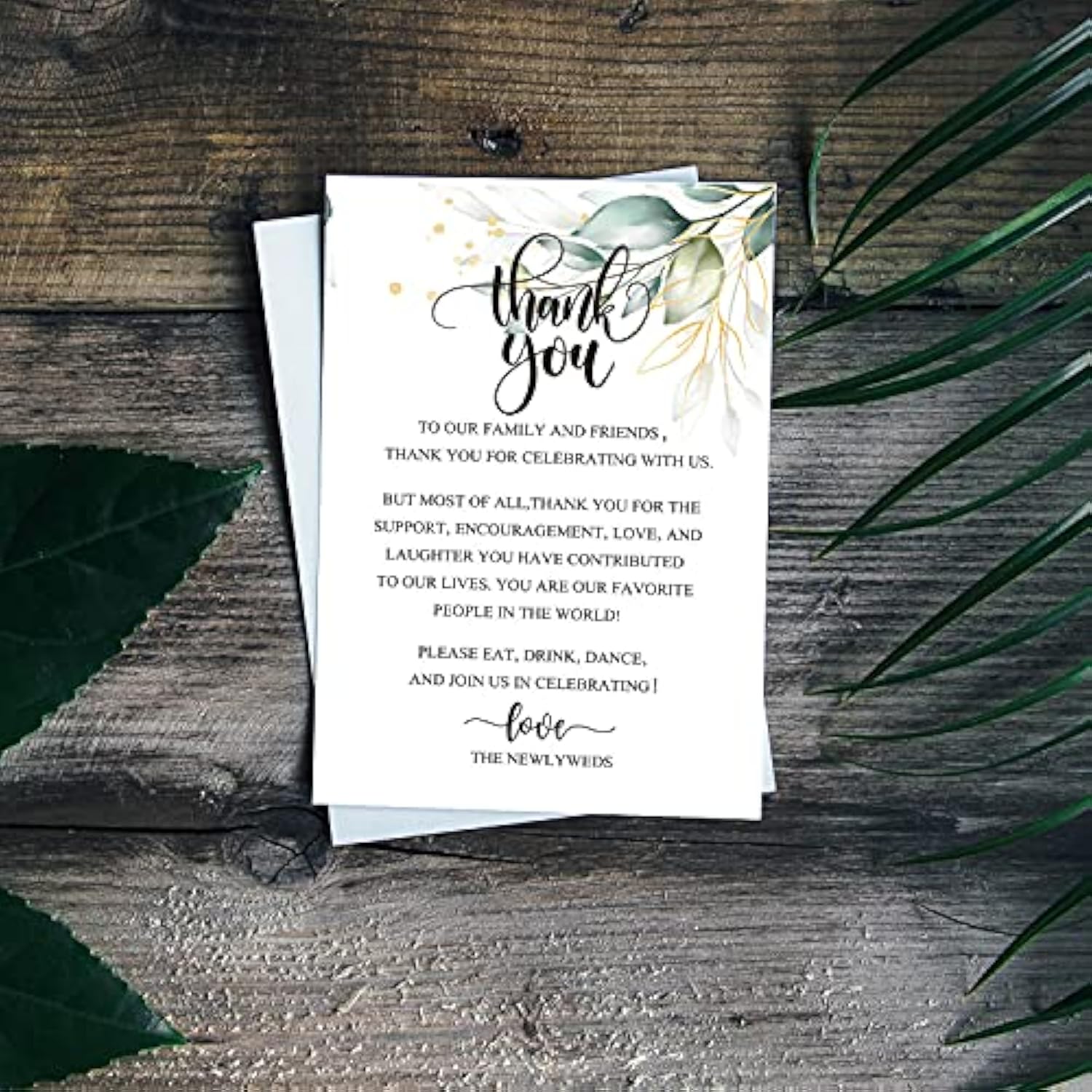 Wedding Thank You Place Setting Cards, Greenery Wedding Reception Thank You Cards, Table Centerpieces And Wedding Decorations, Wedding, Bridal, Engagement, Anniversary, 4X6 Inch, Pack Of 50
