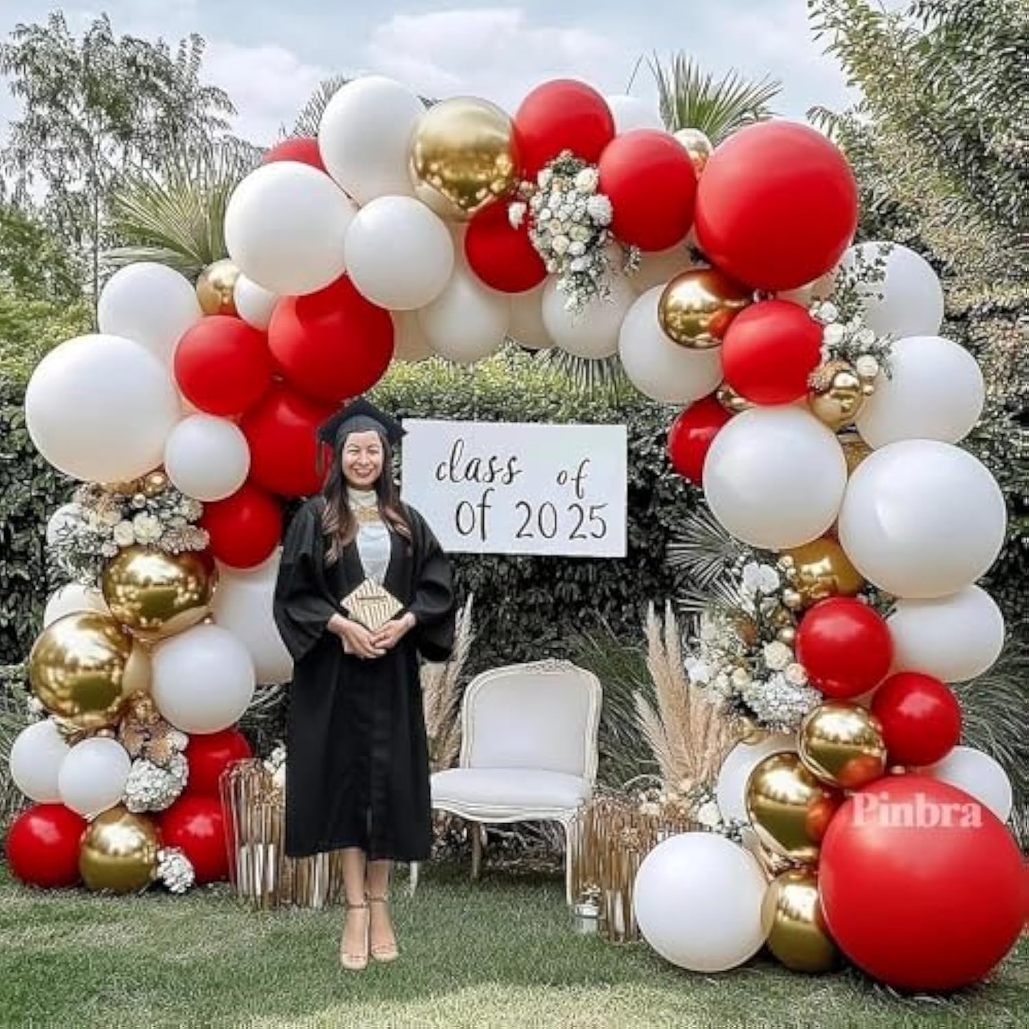 Red White Gold Balloon Arch Double Stuffed Red And White Balloons Matt