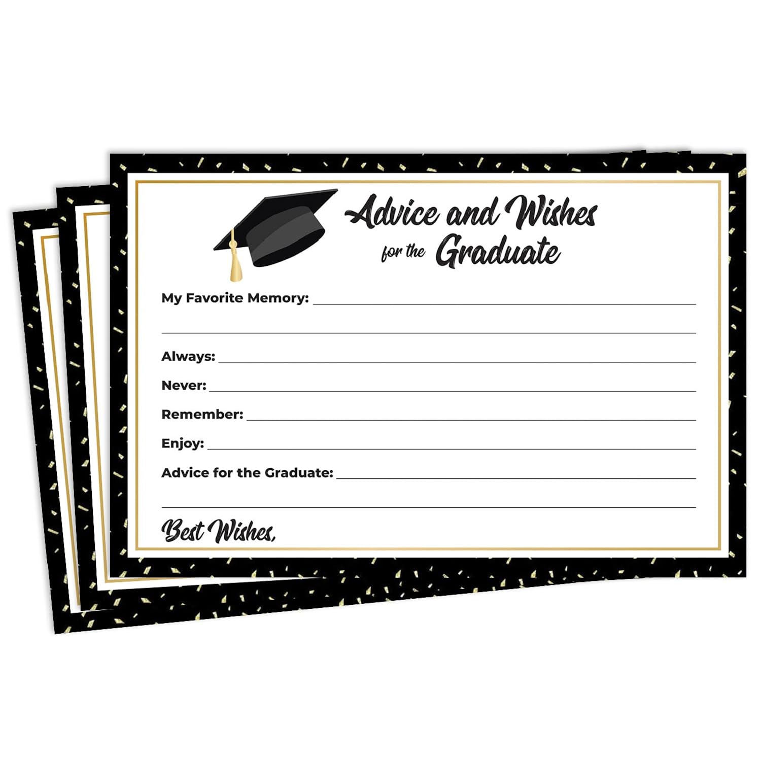 50 Graduation Share A Memory, Wishes Or Advice Cards For The Graduate -Party Games Activities Supplies Decorations Grad Celebration College, High School, University- Gold & Black 2025- Made In The Usa
