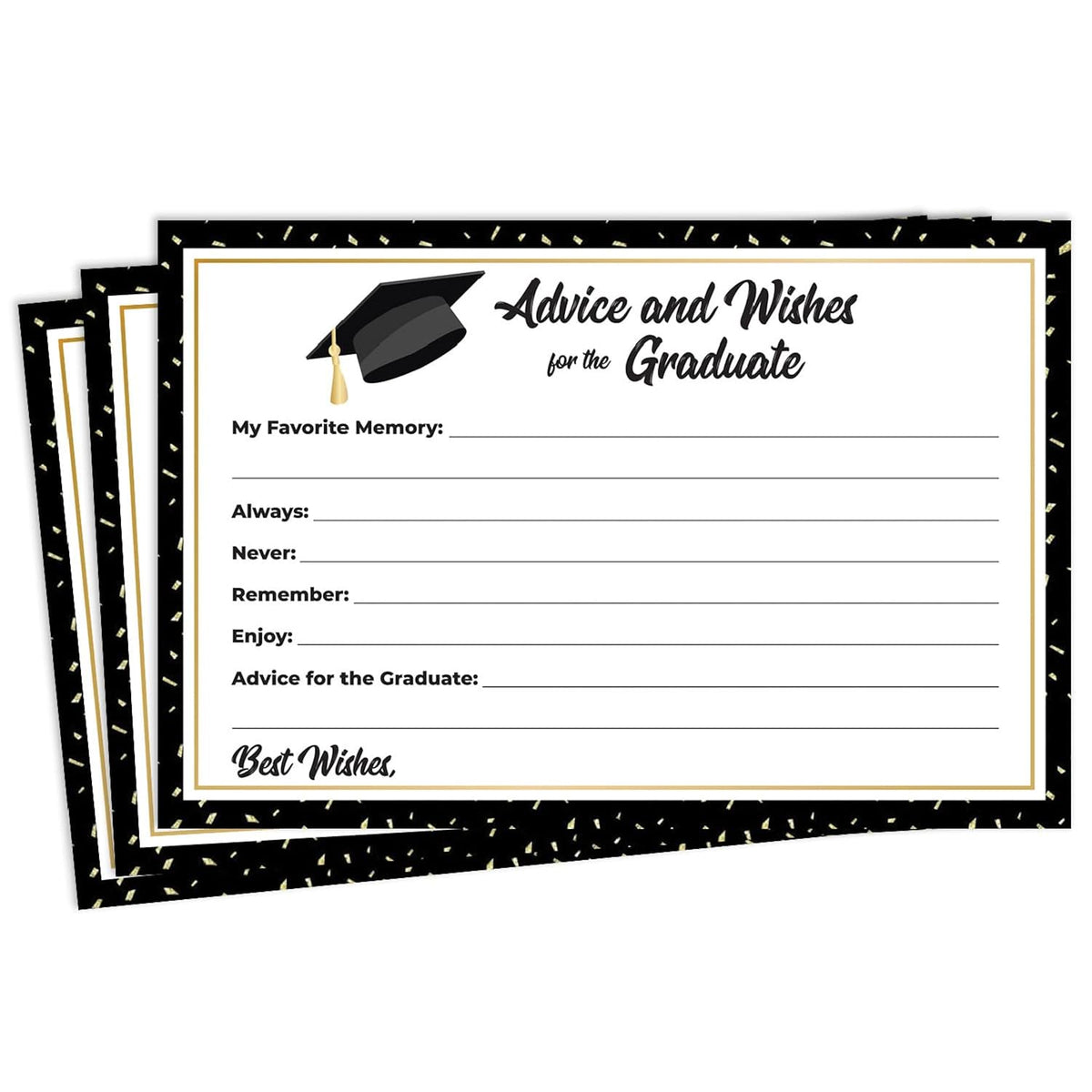 50 Graduation Share A Memory, Wishes Or Advice Cards For The Graduate -Party Games Activities Supplies Decorations Grad Celebration College, High School, University- Gold & Black 2025- Made In The Usa