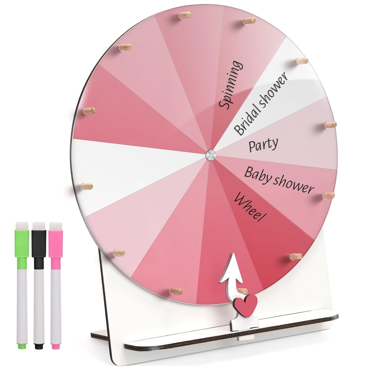 12-Inch Spinning Wheel For Baby Shower & Bridal Shower Games - Prize Wheel Spinner With Stand & Heart Shape Arrow - Funny Bachelorette Party Games Ideas(Pink)