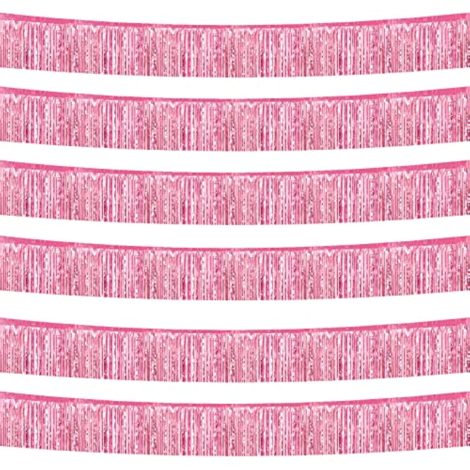 6 Pack 10 Feet Foil Fringe Garland Metallic Tinsel Streamers Banner Wall Hanging Curtain Backdrop Banner For Parade Floats, Thanksgiving, Christmas, Birthday, Halloween Party Decorations(Pink)