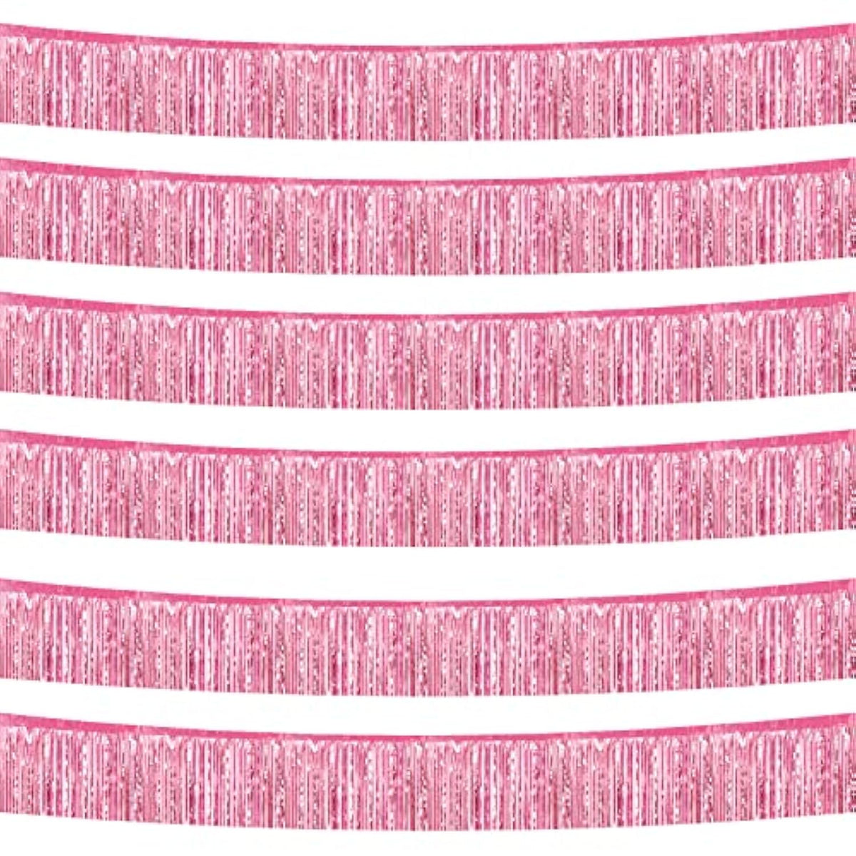 6 Pack 10 Feet Foil Fringe Garland Metallic Tinsel Streamers Banner Wall Hanging Curtain Backdrop Banner For Parade Floats, Thanksgiving, Christmas, Birthday, Halloween Party Decorations(Pink)