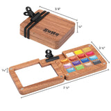Mini Wooden Travel Watercolor Palette Of 15 Metallic Colors - Professional Watercolor Paint Set For Plein Air Artists, Semi-Moist Pans, Pocket