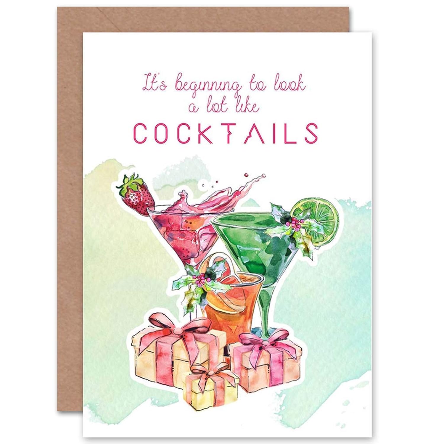 Cocktails - Funny Adult Alcohol Christmas Sealed Greeting Card Plus Envelope Blank Inside