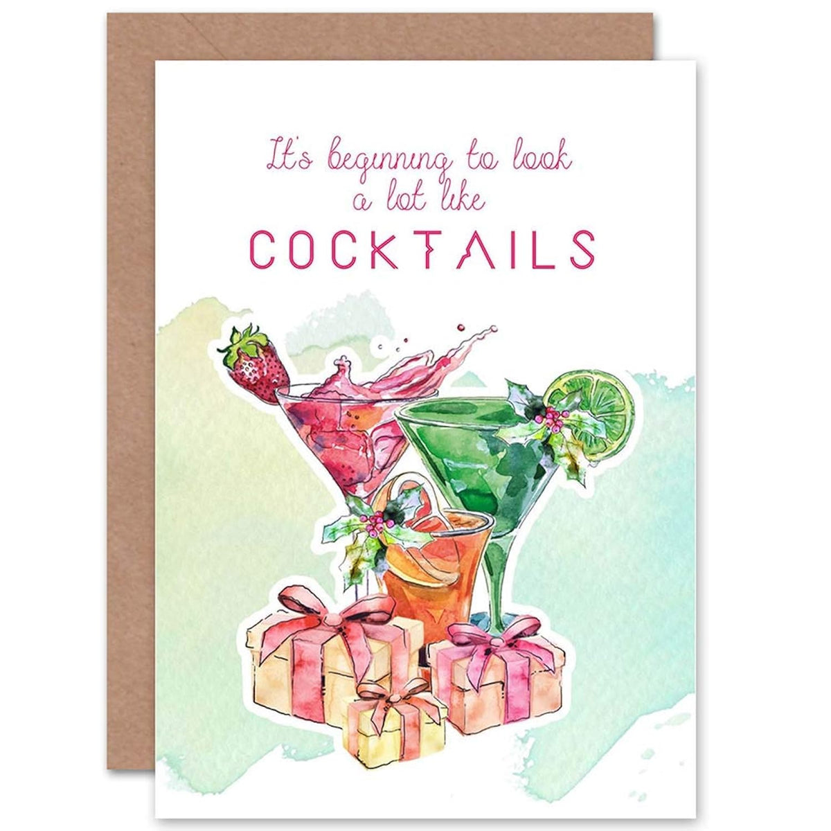 Cocktails - Funny Adult Alcohol Christmas Sealed Greeting Card Plus Envelope Blank Inside