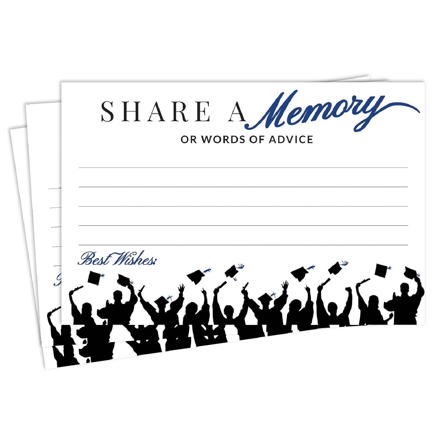 50- Blue Graduation Share A Memory Or Advice Cards For The Graduate - Party Games Ideas Activities Supplies Decorations Grad Celebration College, High School, University Blue & Black Made In The Usa