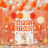Orange Birthday Decorations Orange White Happy Birthday Banner Balloons Hanging Swirls Fringe Curtain Backdrop For Fall Autumn Harvest Thanksgiving Halloween Party Supplies