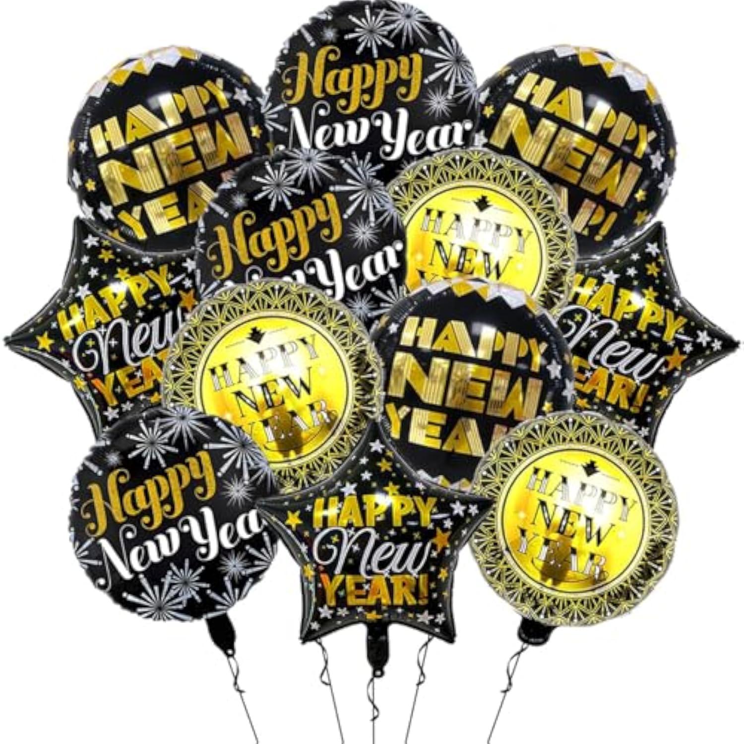 12pc Happy New Year Star Balloons 18-Inch 2026 Mylar Party Decorations