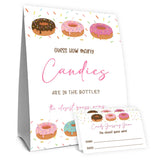 Donut Party Decorations,Pink Donut Guess How Many Baby Shower Game,Donuts Birthday Party Decorations,Guess How Many Candy Are In The Bottle, Party Game & Activities 50 Cards And Sign