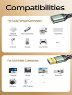 USB 3.0 Extension Cable, Male to Female 10FT, High-Speed for Webcam, Printer