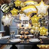 18-Inch Black & Gold Happy New Year Balloons Large Foil Decor for 2026 NYE