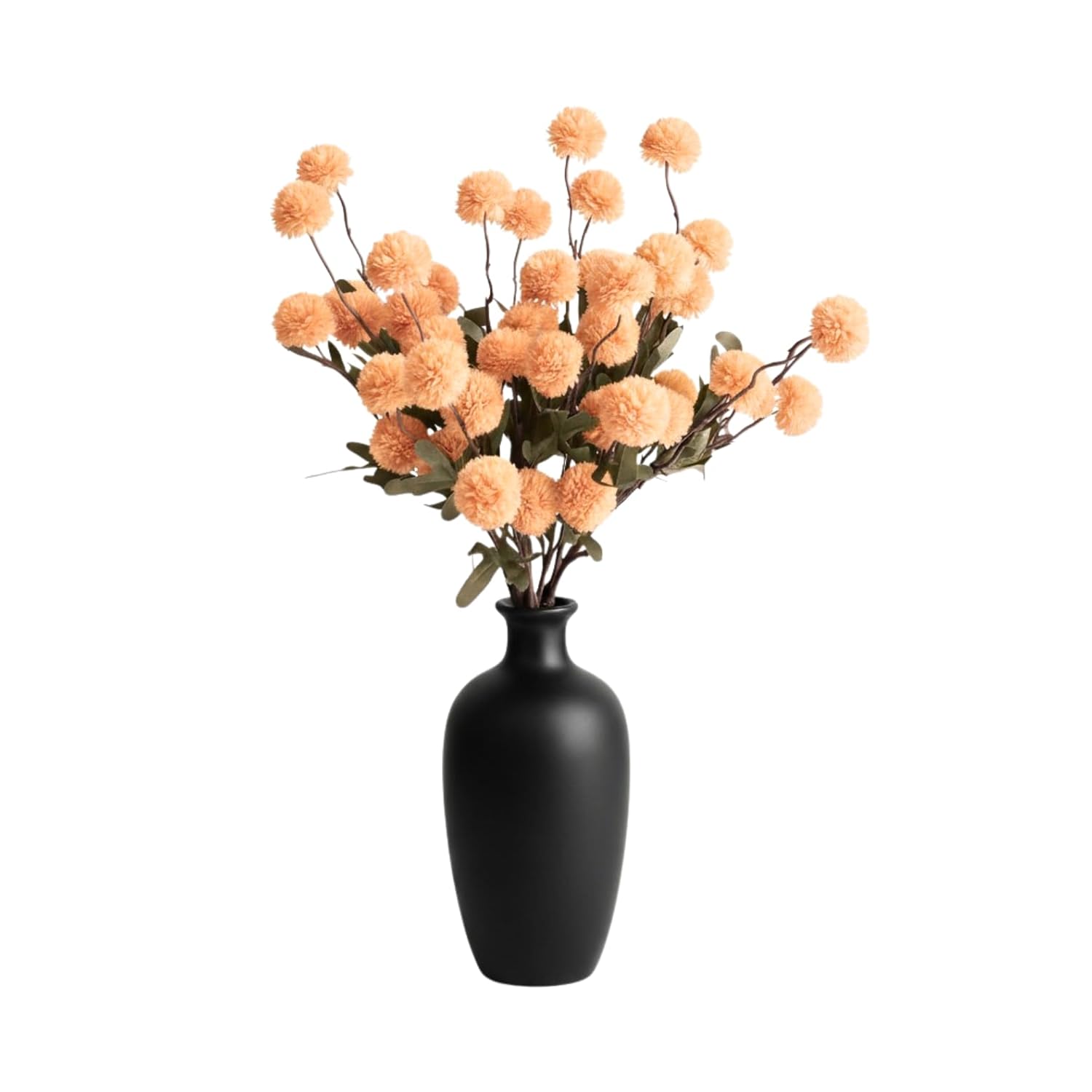 Fall Flowers Artificial Pompon Mum Light Orange – 10Pcs Mini Silk Chrysanthemum Ball Stems, Faux Mum Flowers For Autumn Decor, Diy Bouquet, Wedding Centerpieces, Table Arrangements, Home Decoration