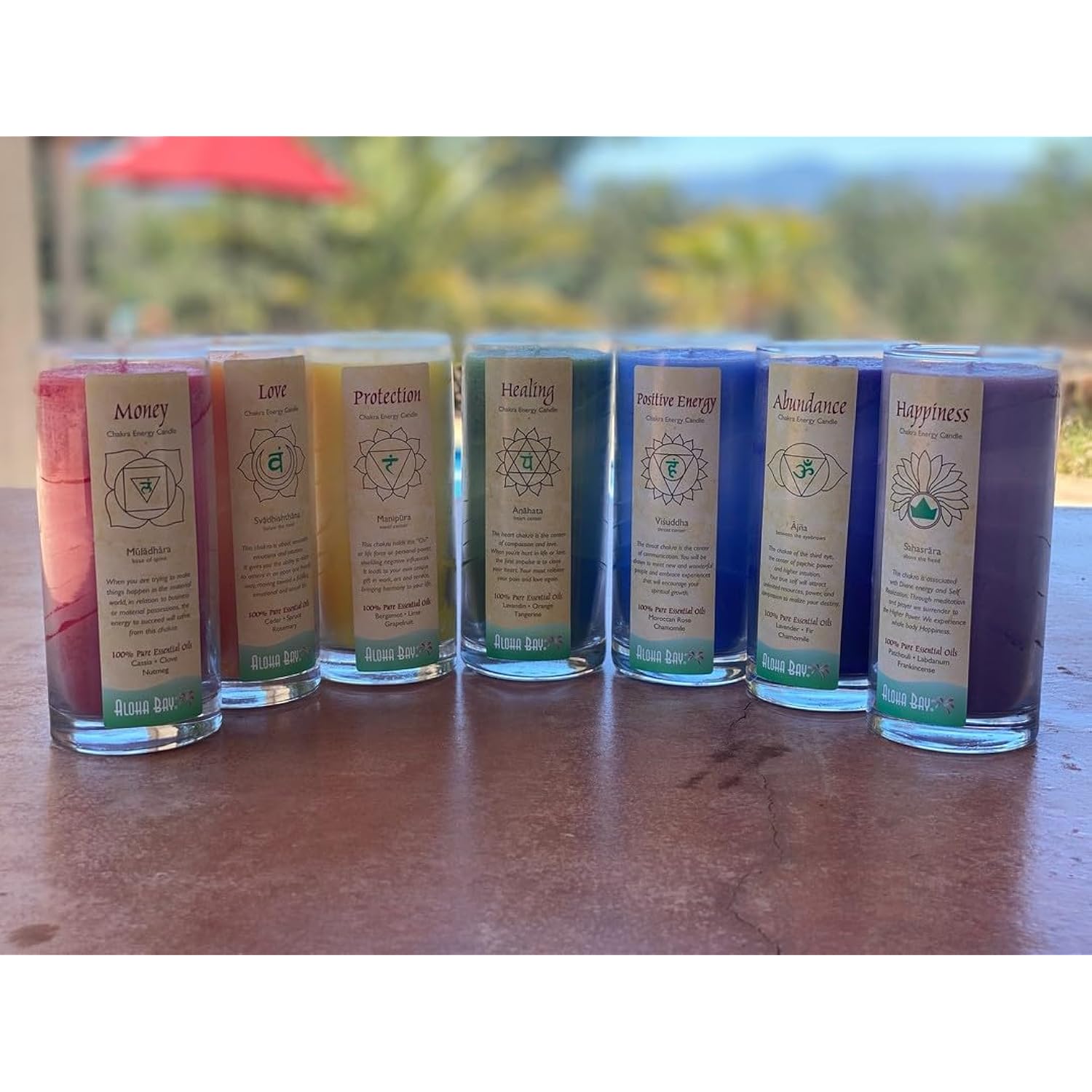 Aloha Bay Premium Scented Hand Made Chakra Energy Jar Candle 3-Pack | 11 oz Long Burn 60 Hours | Positive Energy Visuddha | Yoga, Prayer & Meditation | Moroccan Rose & Chamomile Essential Oils