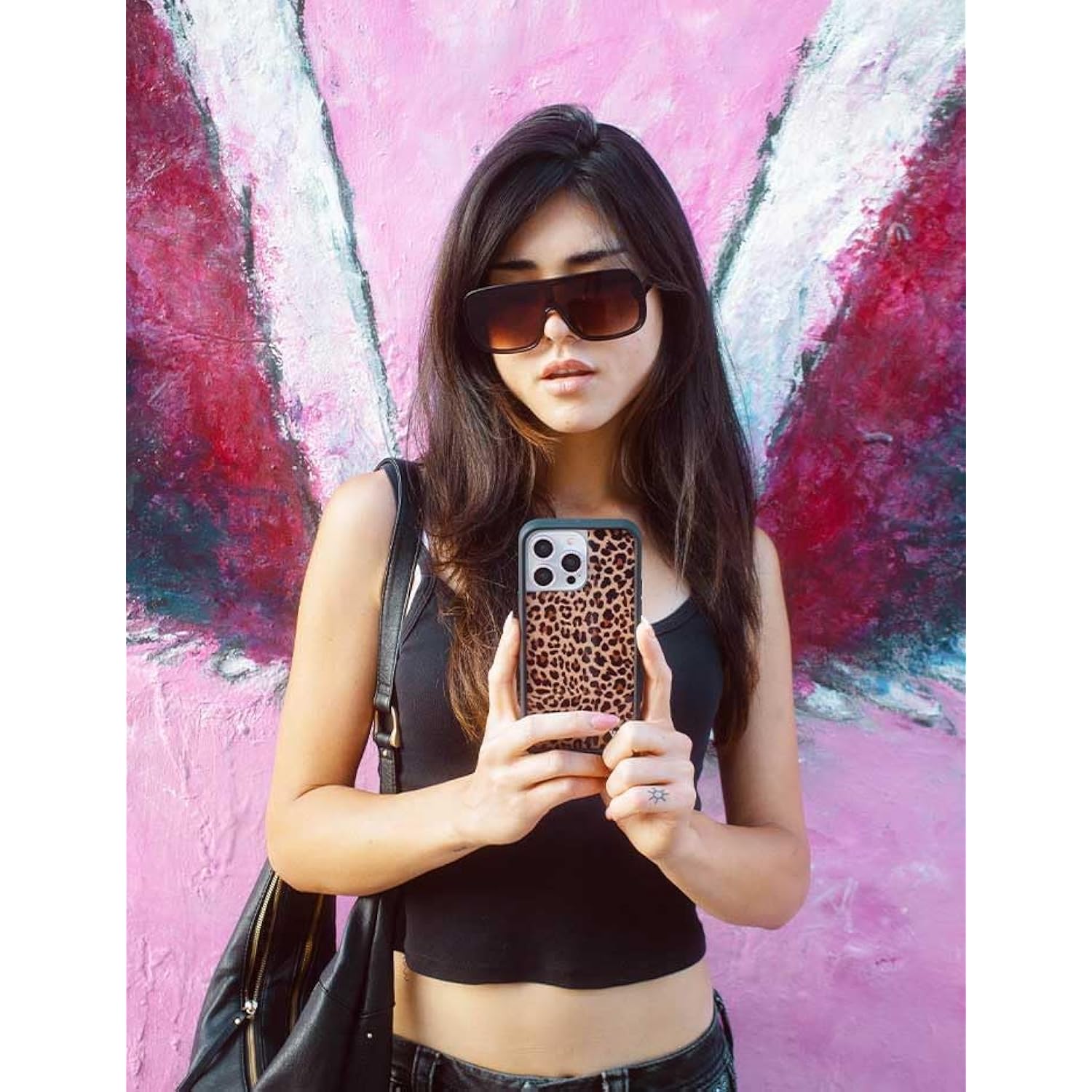 Cases - Meow, Compatible With Apple Iphone 14 Pro | Leopard Animal Brown Black Spots Cute Trendy - Protective Black Bumper, 4Ft Drop Test Certified, Women Owned Small Business