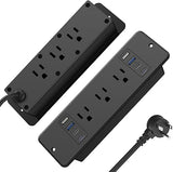 Recessed Power Strip 6 Outlets 20W USB C 6FT Flat Plug Extension Cord Flush Mount Black