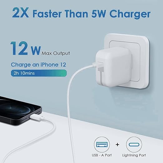 12W USB Wall Charger with 6.6FT Lightning Cable for iPhone iPad Mini Air Portable