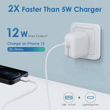 12W USB Wall Charger with 6.6FT Lightning Cable for iPhone iPad Mini Air Portable